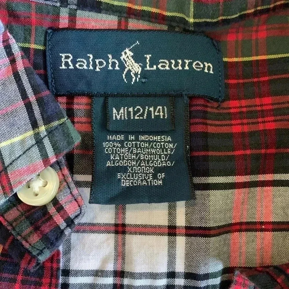 Boys‎ Ralph Lauren Long Sleeve Plaid Button Down Collar Shirt Size M(12-14) EUC
